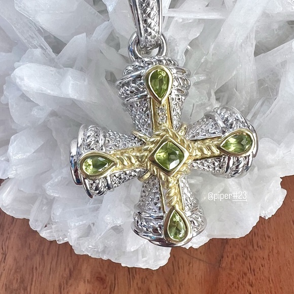 Judith Ripka JR TWOSterling Silver 18K Gold Peridot Cross Pendant Enhancer